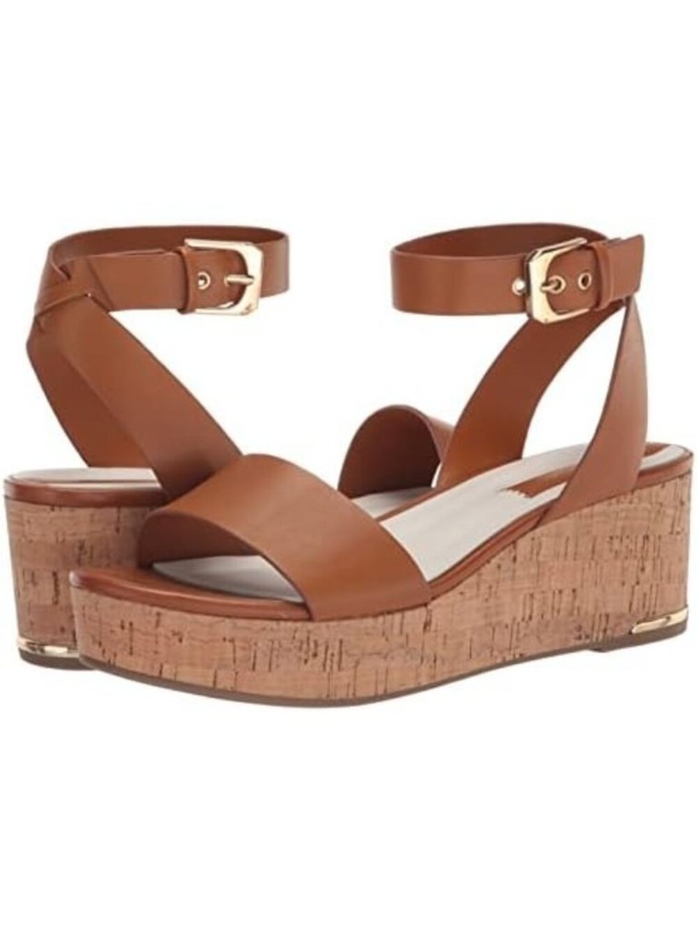 Franco Sarto Brown Cork Wedge Sandals with Ankle Strap, Size 10M - New